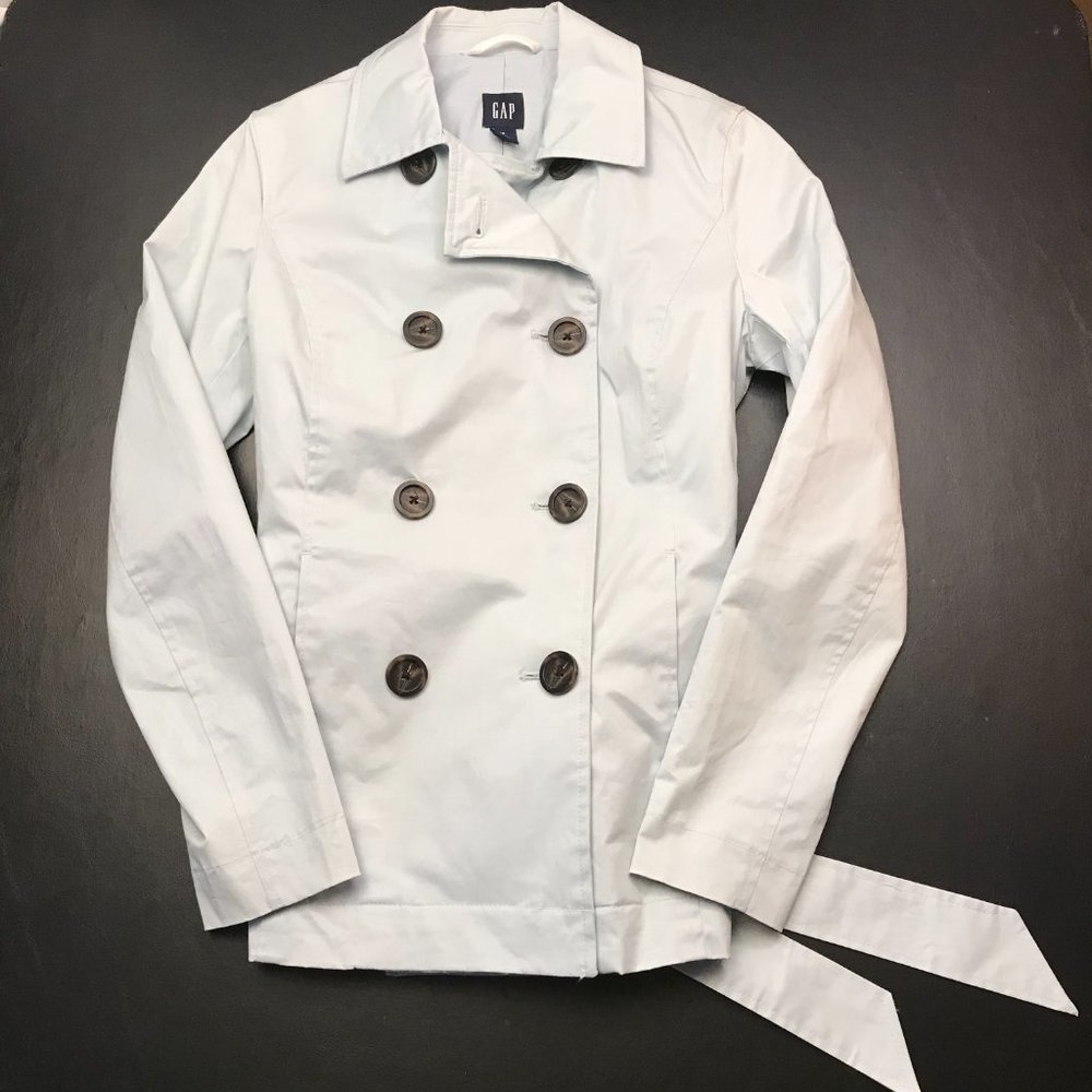 Gap Women's Pea Coat Jacket Size S Light Blue with Tie and Buttons - Picture 13 of 16